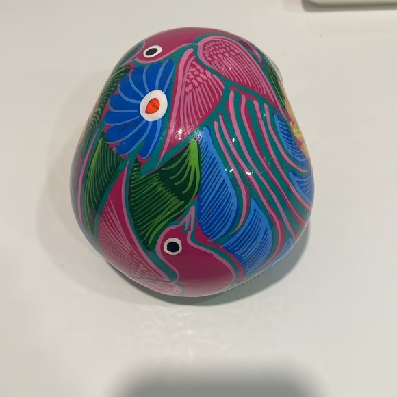 Day of the Dead Pink/Black/Yellow Flower/Birds Ceramic SKULL Art Decor - Picture 2 of 5